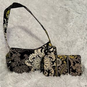 WALLET INCLUDED Vera Bradley Bag Retired BAROQUE Black Gray Yellow Flower